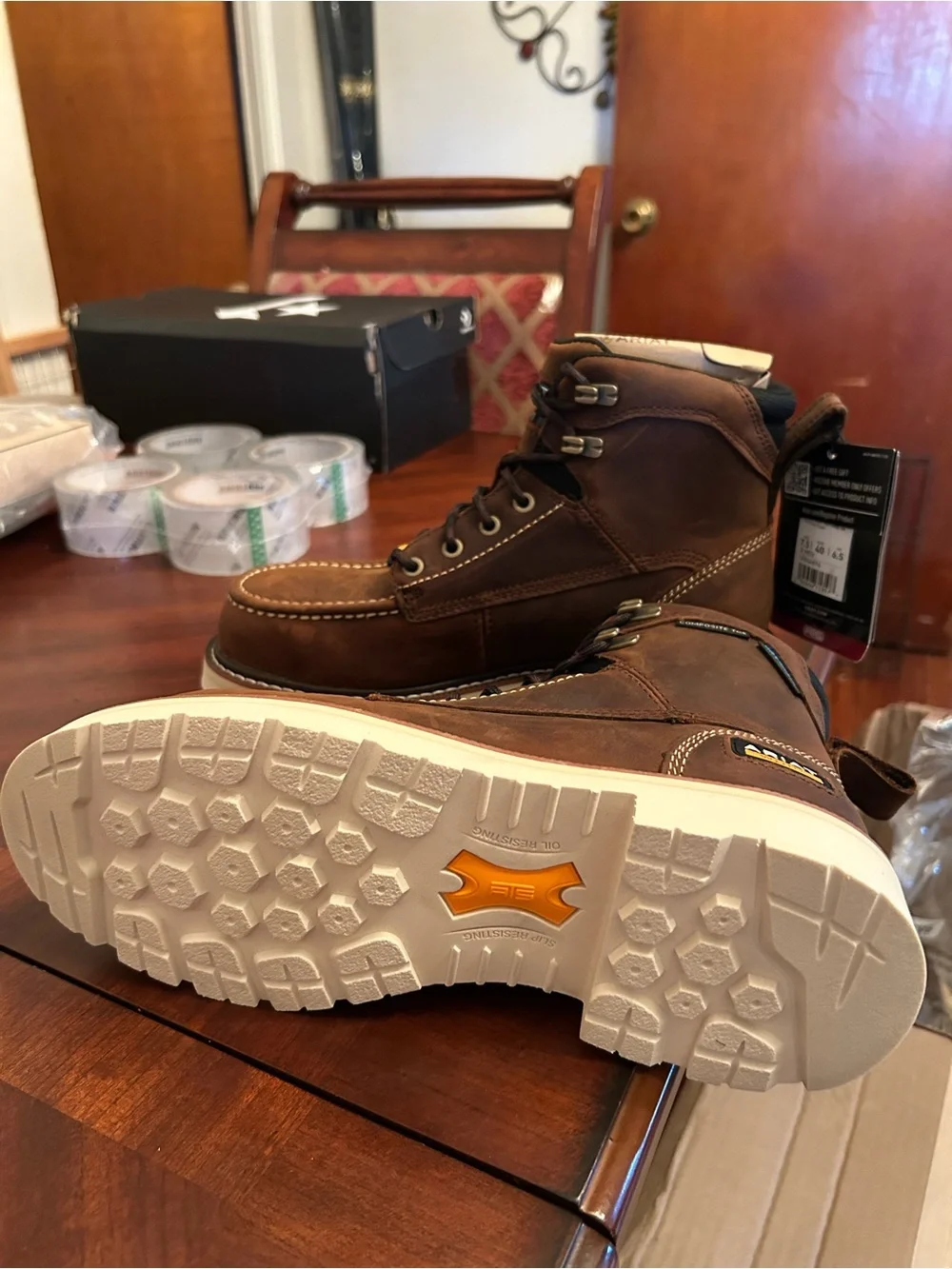 Men’s Ariat Men's Brown Work Moc Toe Boots, Composite Toe, size 7.5, New